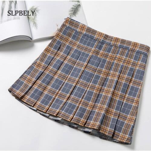 SLPBELY XS-2XL Plaid Summer Women Skirts Sweet High Waist Stitching Student Pleated Skirt Cute Girl Solid Color Mini Skirts