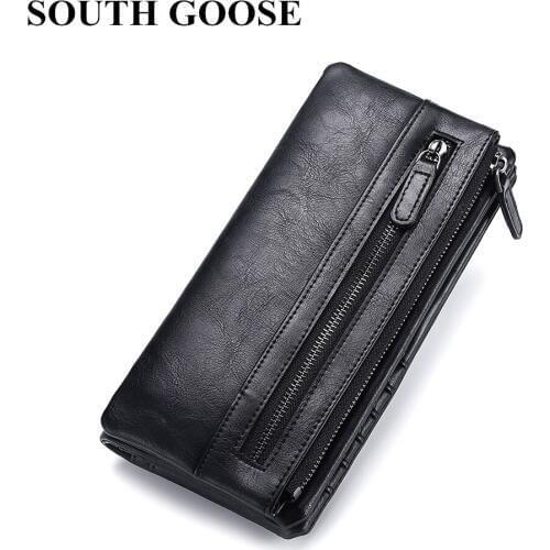 SOUTH GOOSE Men Long Wallet Classical PU Leather Clutch Wallets Male Business Money Purse ID Card Holder Large Travel Wallets
