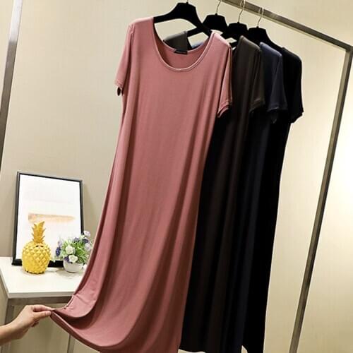 Fdfklak 2020 Summer Night Dress Women Nightgown Sleepshirts Pink/Black Short-sleeves Nightie Nightdress Cotton Sleepwear
