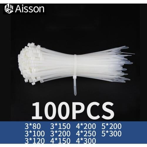 100PCS White Self-Locking Plastic Nylon Cable Tie Fastening Ring 3x100 3x150 3x200 4x150 4x200 4x250 5x200 mm Zip Wraps Strap