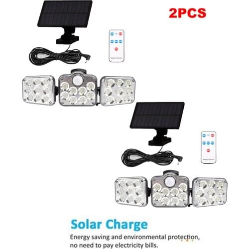 2pcs 138 led remote seperable Solar Light Outdoor 3 Head Waterproof Powered Sunlight Lamp PIR Motion Sensor Garden Decoration Wa