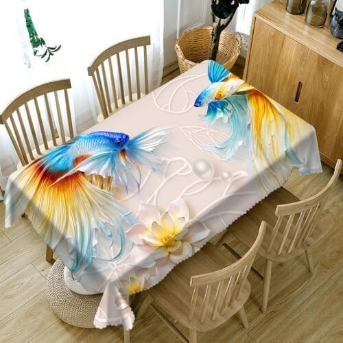 3D Goldfish and Lotus Pattern Tablecloth Thicken Cotton Rectangular/Round Table Cloth for Wedding Picnic Party