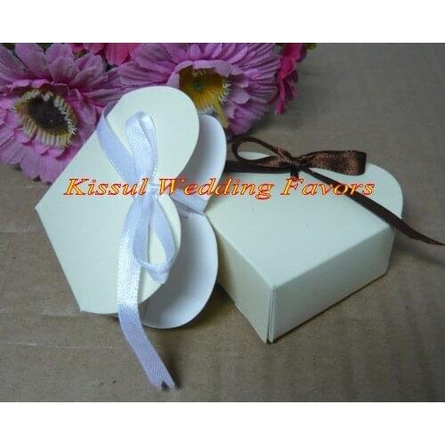 50 Pieces/lot) Classic Love Heart gift box for Chocolate candy box and Ivory themed Wedding souvenirs favor box gifts