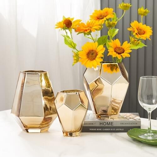 Nordic Golden glass Decorative vases Dried flowers vase living room decoration modern home decor Flower pot Cachepot for flowers