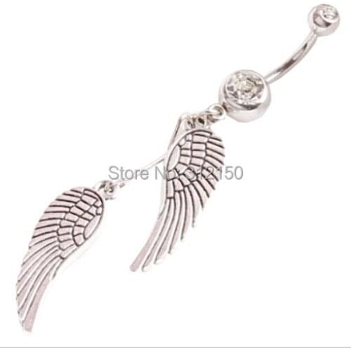 Double Angle Wing Body Jewelry Piercing Navel Belly Button Rings Percing Piercing Belly Ring Ouro Bijoux Pirsing Nombril on Sale