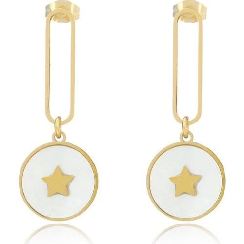 Statement Metal Round Dangle Earrings Fashion Natural Shell Exquisite Jewelry Star Copper Earrings Aretes De Mujer Modernos