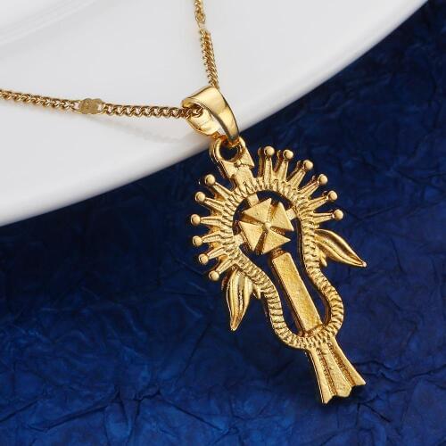 Ethiopia Fashion Gold Color Cross Pendant Necklace Trendy Coptic Cross Chain Jewelry