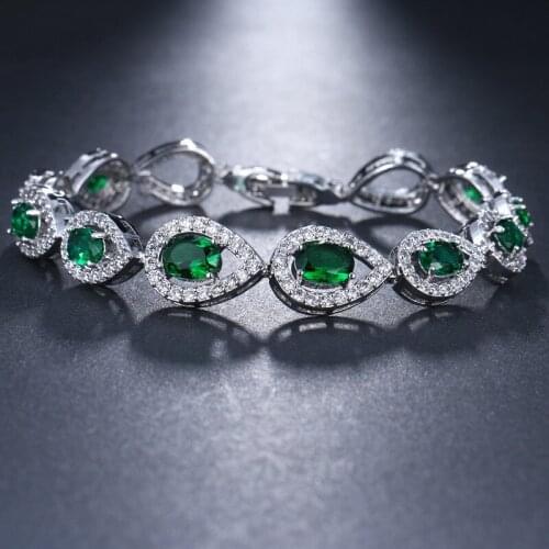 Ekopdee Classic Vintage Green Zircon Bracelet Bangles For Women Water Drop Crystal Cubic Zirconia Bracelets Dinner Party Jewelry