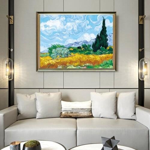 Famous Van Gogh Art Canvas Cypress in A Wheat Field Painting Posters And Prints Wall Picture For Nordic Room Home Cuadros Decor