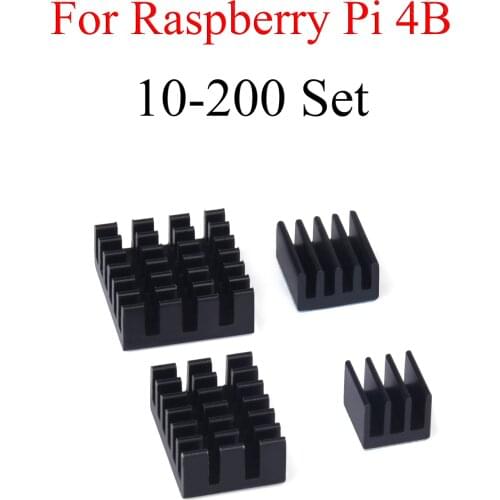 10 - 500 Set Aluminum Heat Sink Cooling Sink Cooler HeatSink 4Pcs Kit Radiator For Raspberry Pi 4 Model B Black