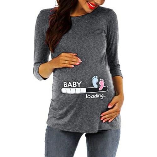 2019 female pregnancy seven-point sleeve cartoon shirt fashion thin maternity dress summer maternity shirt womens clothing