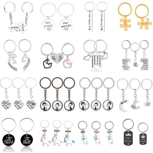 Cartoon Animal Cute Best Friend Keychain Set Love Calling Circular Geometric Stitching Pendant Accessories Punk Jewelry Gift