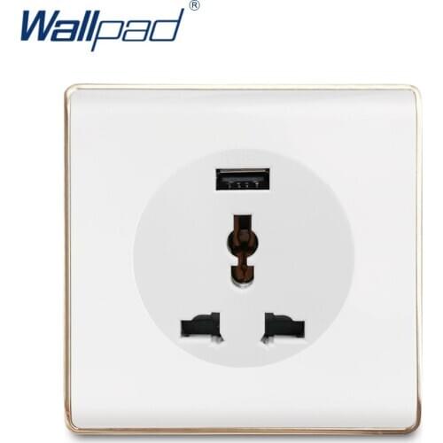 Wallpad USB MF Socket Wall Power Socket Electric Outlet White PC Panel With Gold Edge For Home