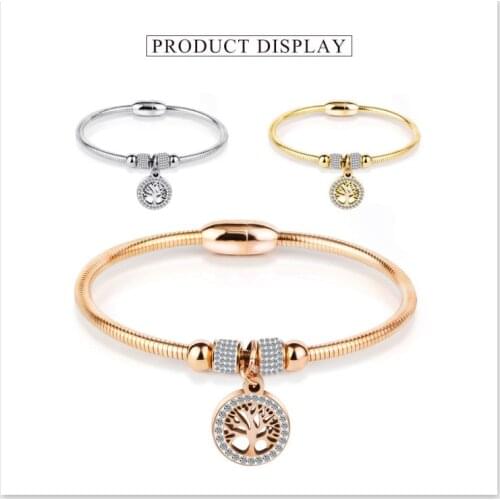 2021 new inlaid zircon tree of life titanium steel bracelet Crystal from Swarovskis 3 Colors Hot sale popular jewelry Fit Women