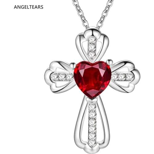 New design silver color heart-shaped zircon cross pendant necklace fashion Valentines day gift jewelry drop shipping colar