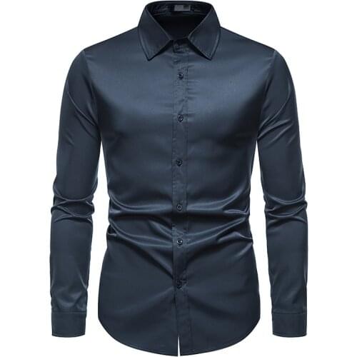 PARKLEES Mens Long Sleeve Slim Fit Business Social Tuxedo Shirt Casual Solid Color Wedding Dress Shirts for Men Chemise Homme