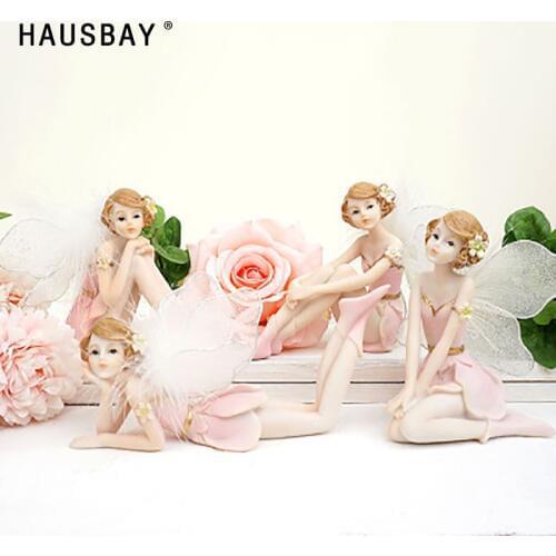 Resin Crafts Teenage Girl Pink Flower Fairy Elf Angel Doll Figurines Cute Home Decoration Ornaments Bedroom Car Decor D076