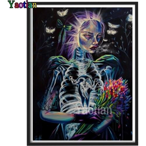 Full Square Round 5D DIY Diamond Painting Skull Girl Butterflies Diamond Mosaic Cross Stitch Kit Diamond Art Halloween Decor