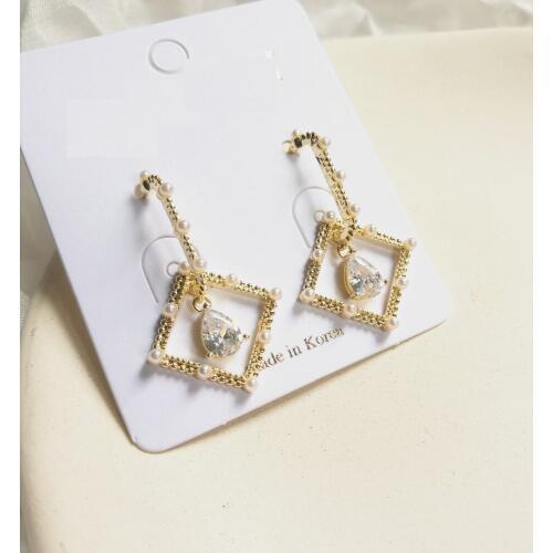 Rongho brand Crystal square Earrings for women brincos Pearl earring pendant charms jewelry femme hiphop earring