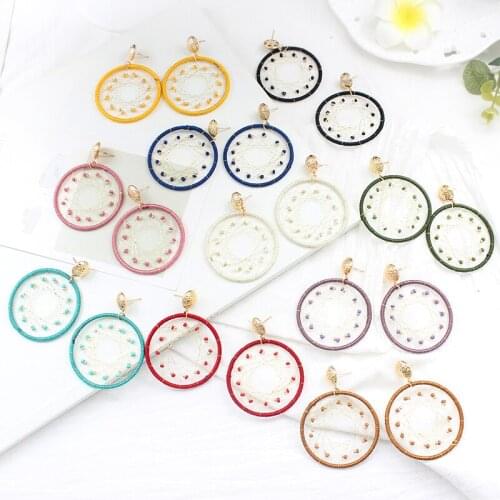 Fashion Colorful silk thread winding big circle Mesh String of colored beads Personality earrings Simple and elegant