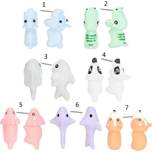Small Animal Hippo Dinosaur Shark Corgi Combination Earrings European and American Personality Style Earrings Jewelry