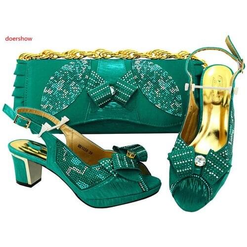Doershow teal color Italian Design Shoes With Matching Bag Set Hot Selling African Women High Heels Shoes And Bag Set!SVP1-28