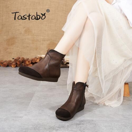 Tastabo 2019 autumn and winter ladies ankle boots Handmade vintage leather everyday shoes Brown Black S335 womens boots 35-40