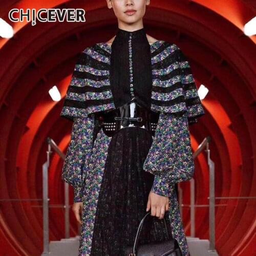 CHICEVER Patchwork Sequined Dress For Women Halter Lantern Long Sleeve High Waist Hit Color Mid Dresses Female 2020 New Clothing