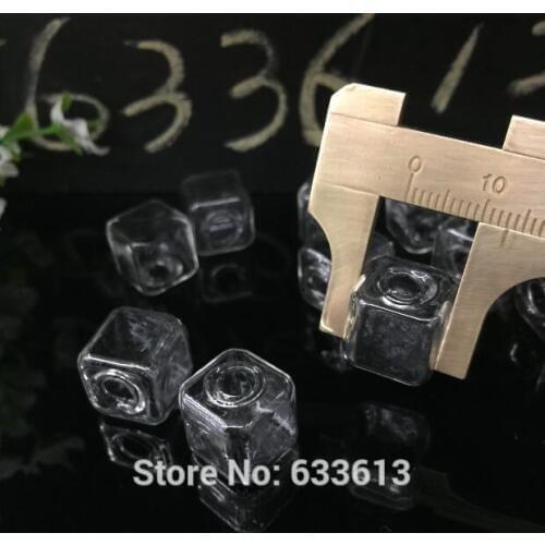 50pieces/lot 10mm 13mm 15mm squares Glass Bubble with cap pendant set jewelry finidngs fashion accessories glass globe vial