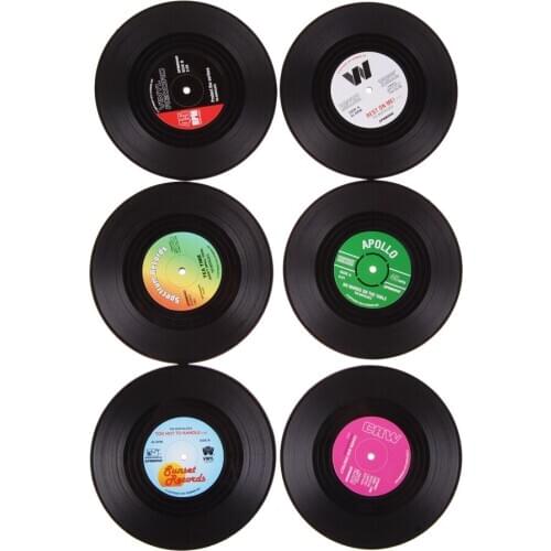 6pcs Vinyl Record Table Mats Drink Coaster Table Placemats Creative Coffee Mug Cup Coasters Heat-resistant Nonslip Pads