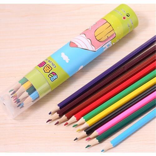 B516 Korean version of lovely color pencil tube students cartoon creative painting wood color lead long 12 Office supplies