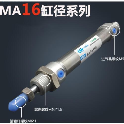 Free shipping Pneumatic Stainless Air Cylinder 16MM Bore 250MM Stroke MA16X250-S-CA, 16*250 Double Action Mini Round Cylinders