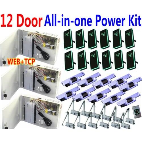 12 Door PSU Power All-in-one Power Supply Box+RF ID Card readers+Door strike lock+Door closer+Access controller Web TCP Panels