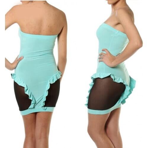 Wonder Beauty Strapless Patchwork Mesh Dress Women Sexy Party Vestidos Summer Ruffled Nightclub Bodycon Mini Dresses