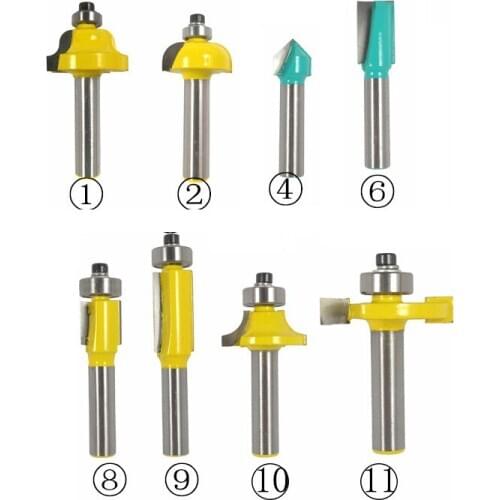 1pc 8mm Shank Wood Router Bit Straight T V Flush Trimming Cleaning Round Corner Cove Box Bits Milling Cutter for Wood MC02042