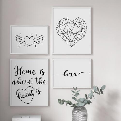 Geometric Heart Love Quotes Black White Wall Art Canvas Painting Nordic Posters And Prints Wall Pictures For Living Room Decor