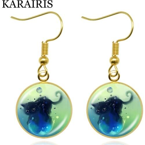 KARAIRIS DIY Glass Cabochon Dome Earring Lovely Animal Pet Cat Art Drop Earrings For Women Girls Jewelry Findings Charm Earring