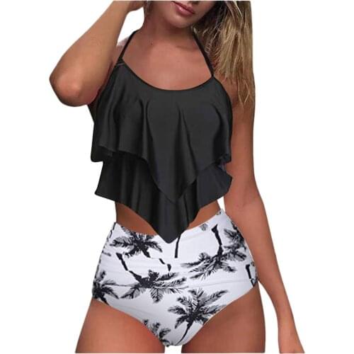 TELOTUNY Womens swimsuits Fashion Women Sexy High Waist Floral Print Gradient Split Swimwear Two Piece Bikini Set Bathing Suit