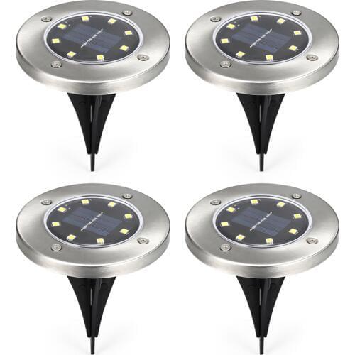 4PCS 8 LEDs Solar Lamp Solar Powered IP65 Waterproof Ground Lamp for Outdoor Fence Garden