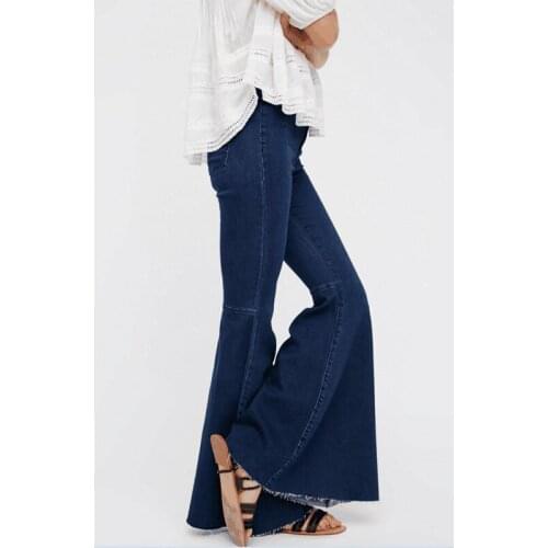 Fashion Elastic Jeans Women Button Denim Pants Femme Pocket Trouser Boot Cut Straight Line Flare Jeans Mujer