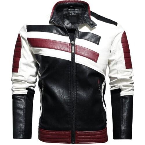 Nice Newest Design Leather Jacket Men Stand Collar Motorcycle Leather Jacket Male Casual Fleece PU Coats Patchwork Biker Jacket