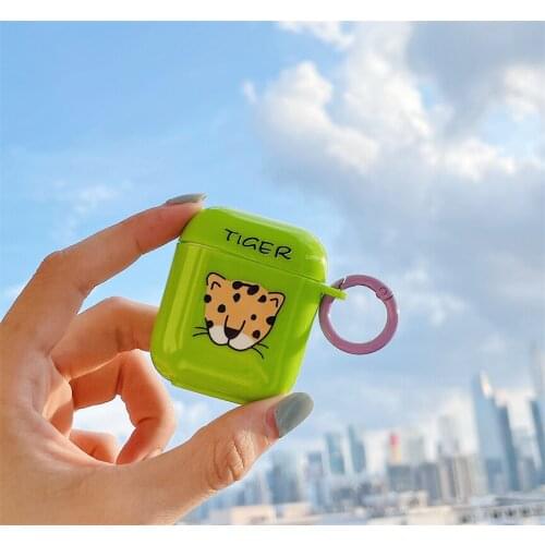 Fluorescent Color Cute Cartoon Tiger Soft Silicone Wireless Headset Bluetooth Case for Apple AirPods 1 2 Pro Protection Cover