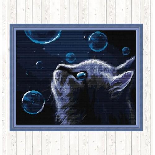 Night Cat Patterns Printed Cross Stitch Fabric DMC Counted Canvas Aida Embroidery Kit 14ct 11ct DIY Hand Crossstitch Needlework
