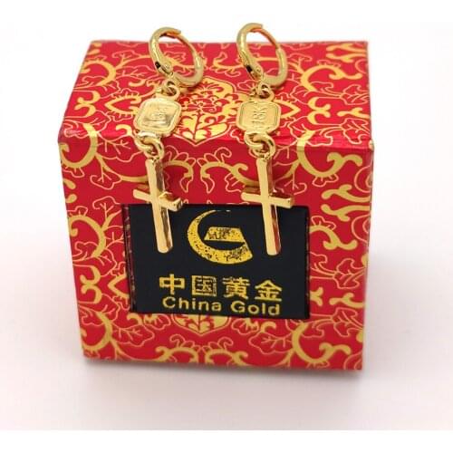 True Stamp 18 k Real Solid Fine Gold G/F Tiny Cross Earrings, Dainty Cross Earrings, Small Cross Pendant