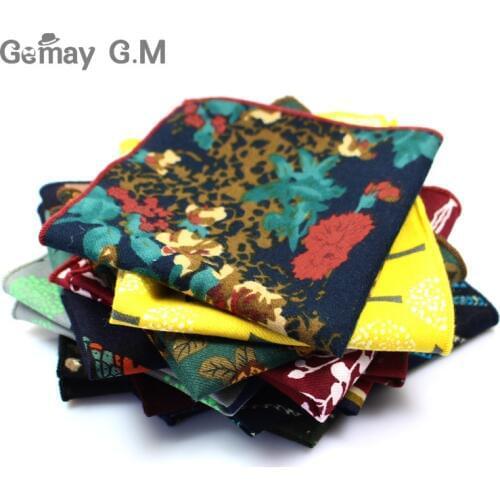 Fashion Suits Flower Printing Pocket Square 25cm*25cm Mens Cotton Handkerchiefs Chest Towel Ladies Hanky Hankies for Men