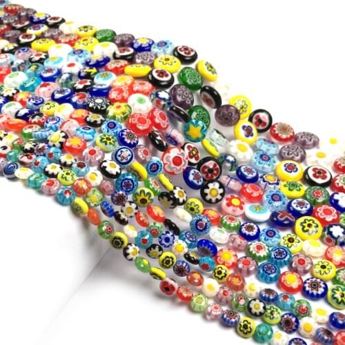 New Fashion Mixed Oblate Round Millefiori Flower Lampwork Glass Beads For DIY Necklace Bracelet Jewelry Making Accessories Gift