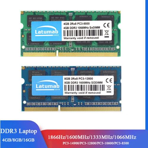 Latumab 4GB 8GB 16GB DDR3 1066mhz 1600MHZ PC3 8500 Laptop Memory SoDimm Memory Ram 204 Pins High Quality Notebook Module SODIMM