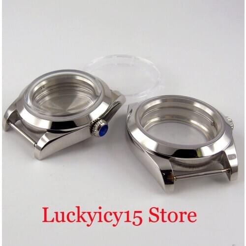 Polished 39mmm Mechanical Watch Case fit NH35A NH36A Seeing Back Arched Glass Sapphire Screw Down Crown