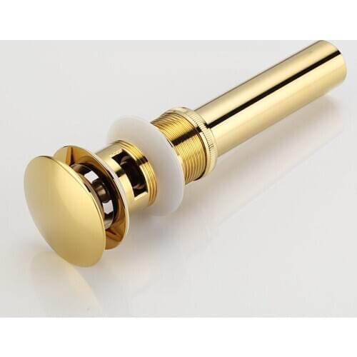 Bathroom Sink Drainer Brass Push Dwon Pop-up Golden Color Overflow Hole Basin Parts Faucet Accessories PJXSQ001G-Y