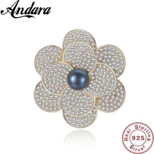 Luxury Exquisite 100% 925 Sterling Silver Bloom Flower Brooches for Women Banquet Weddings Brooches Pins Gifts